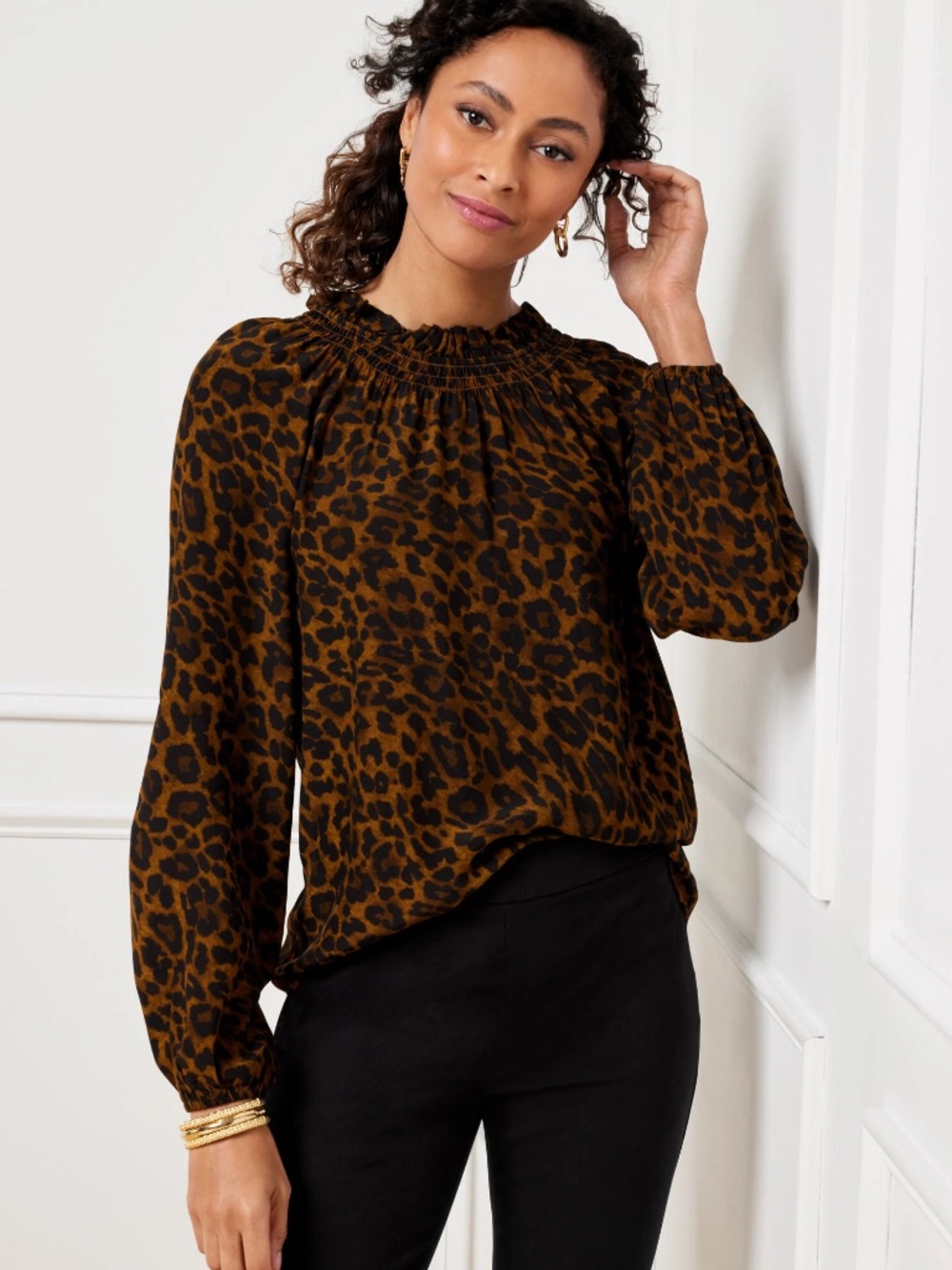 Talbots Smocked Blouse - Spectacular Animal 3X